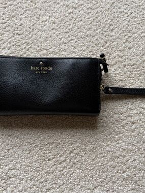 kate spade Black Leather Zip Wristlet with Gold Logo